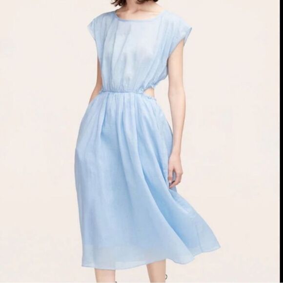 Rebecca Taylor Blue Back Cut Out Linen Midi Dress | Size L - Picture 1 of 13